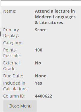 Blackboard Grade Column Information