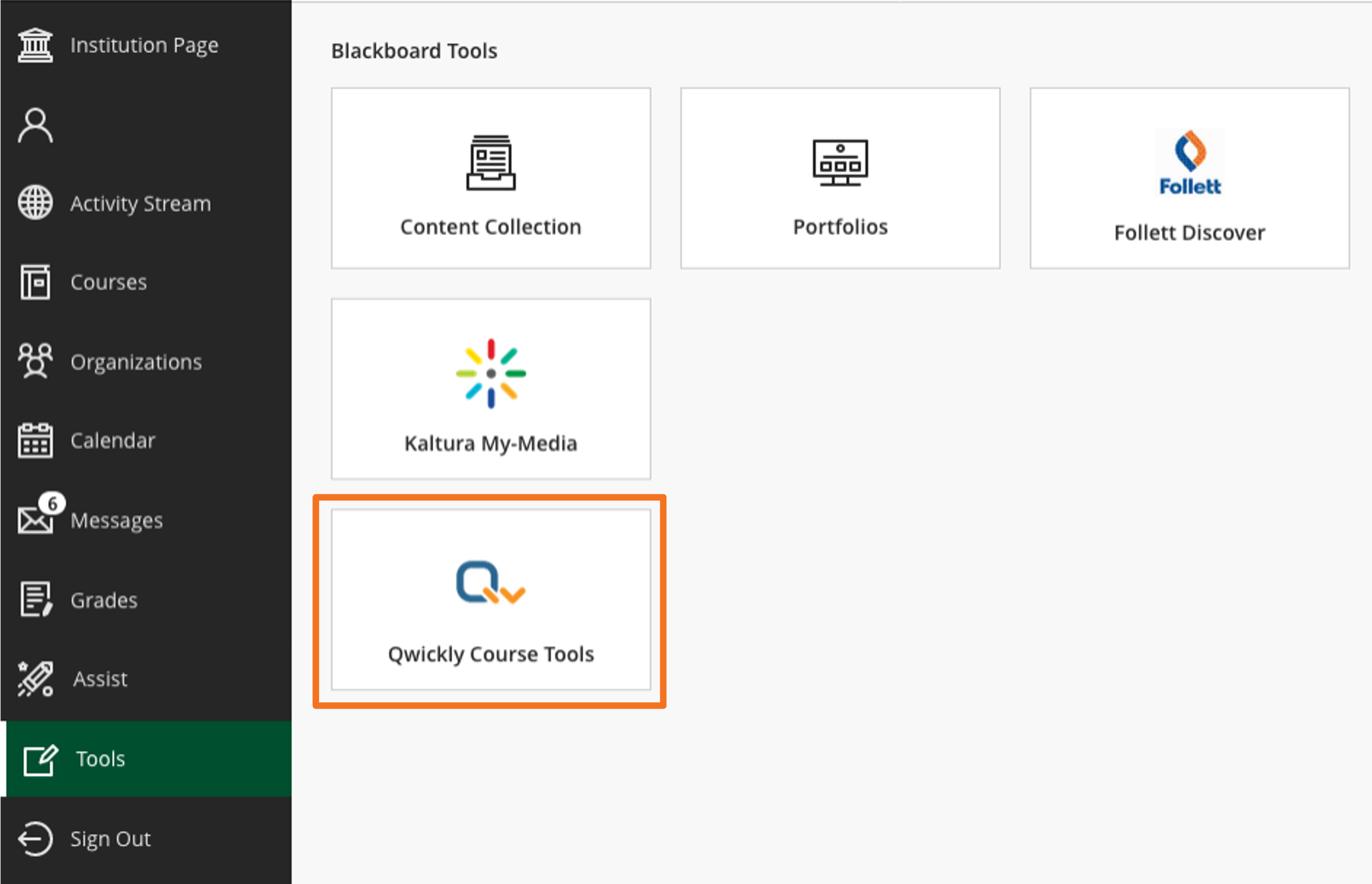 tools menu item and qwickly course tools logo