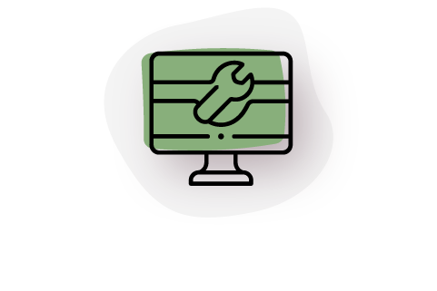 computer with a wrench and pale green background