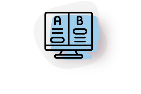 computer with split screen with a and b on each side