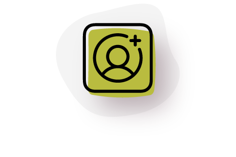 user icon with a plus icon on an orange background
