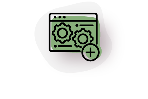 web browser with cog wheels and plus icon