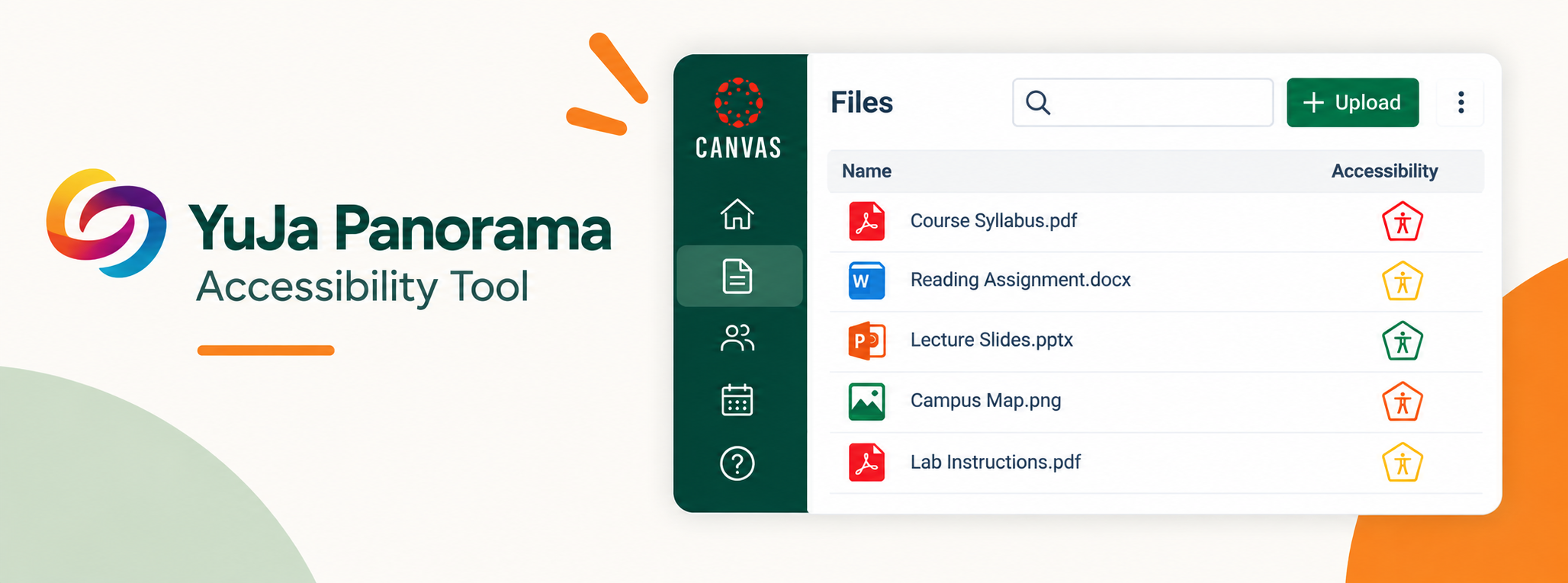 YuJa Panorama accessibility score indicators range from red for significant accessibility issues to orange, yellow, and green as document accessibility improves